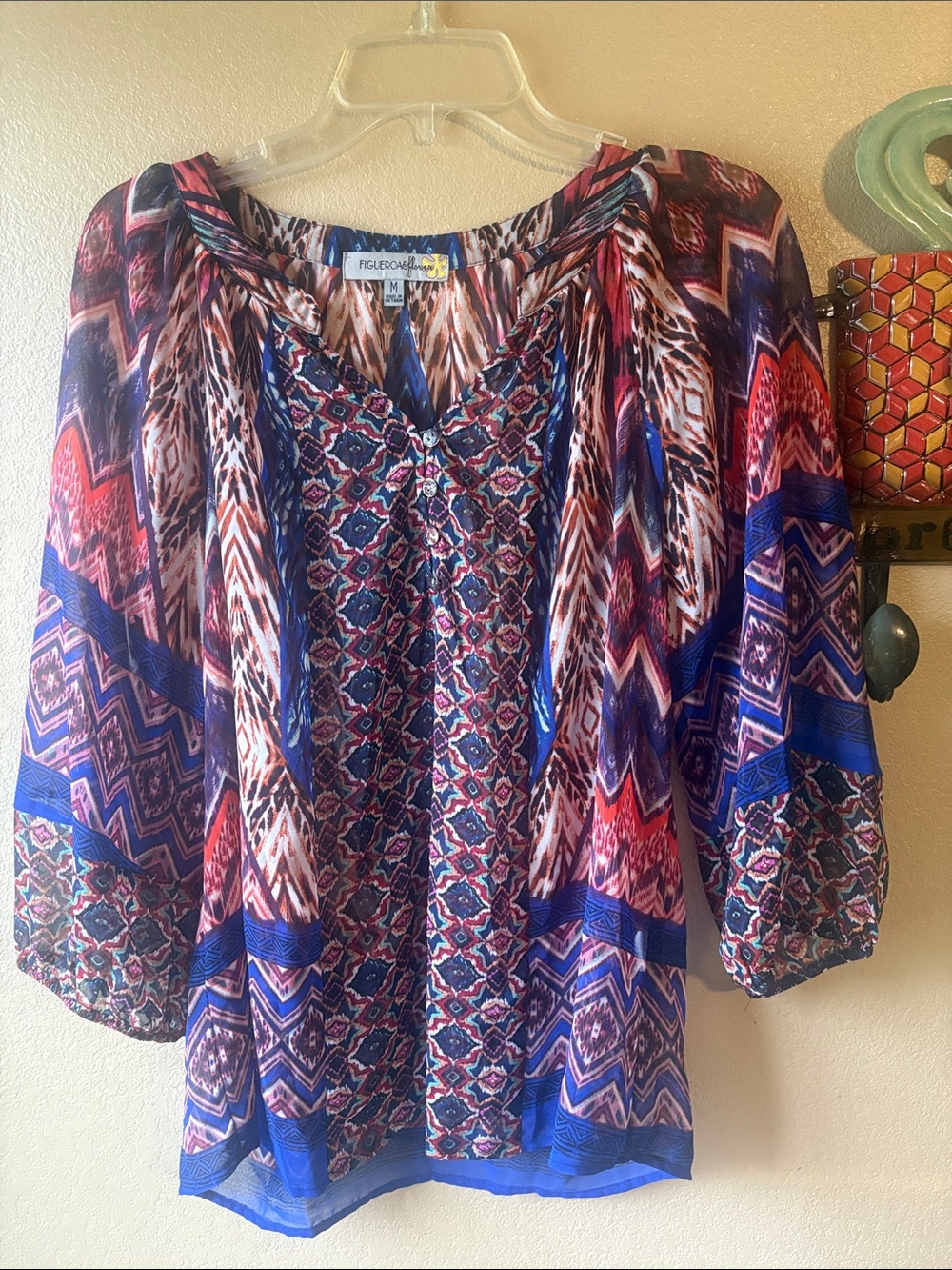 Figleaves Blue Multicolor Printed Peasant Blouse